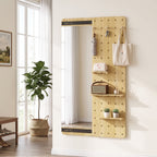 Full Length Wall Mirror with Sliding Pegboard & Shelves