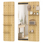 Full Length Wall Mirror with Sliding Pegboard & Shelves