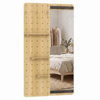 Full Length Wall Mirror with Sliding Pegboard & Shelves