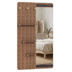 Full Length Wall Mirror with Sliding Pegboard & Shelves