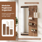 Full Length Wall Mirror with Sliding Pegboard & Shelves