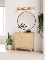 Travertine Stone Wall Sconce with Dimmable LED | Natural Wood Accent for Warm Ambient Glow