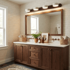Travertine Stone Wall Sconce with Dimmable LED | Natural Wood Accent for Warm Ambient Glow
