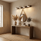 Travertine Stone Wall Sconce with Dimmable LED | Natural Wood Accent for Warm Ambient Glow