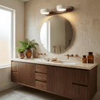 Travertine Stone Wall Sconce with Dimmable LED | Natural Wood Accent for Warm Ambient Glow