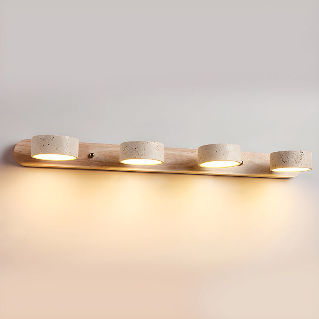 Travertine Stone Wall Sconce with Dimmable LED | Natural Wood Accent for Warm Ambient Glow