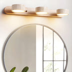Travertine Stone Wall Sconce with Dimmable LED | Natural Wood Accent for Warm Ambient Glow