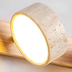 Travertine Stone Wall Sconce with Dimmable LED | Natural Wood Accent for Warm Ambient Glow