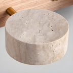 Travertine Stone Wall Sconce with Dimmable LED | Natural Wood Accent for Warm Ambient Glow