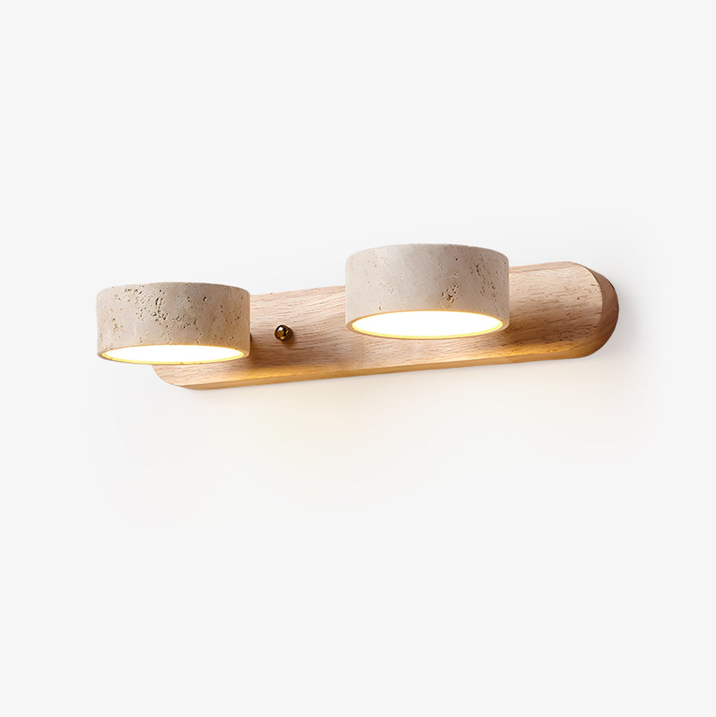 Travertine Stone Wall Sconce with Dimmable LED | Natural Wood Accent for Warm Ambient Glow
