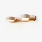 Travertine Stone Wall Sconce with Dimmable LED | Natural Wood Accent for Warm Ambient Glow