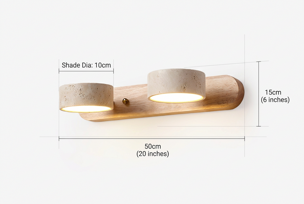 Travertine Stone Wall Sconce with Dimmable LED | Natural Wood Accent for Warm Ambient Glow