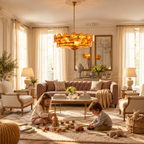 Ambra Series | Amber Murano-Style Glass Disc Chandelier with Solid Brass Frame for Dining