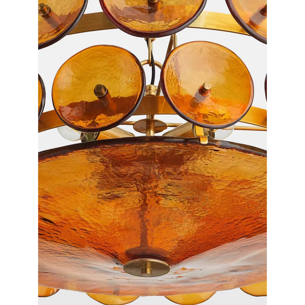 Ambra Series | Amber Murano-Style Glass Disc Chandelier with Solid Brass Frame for Dining