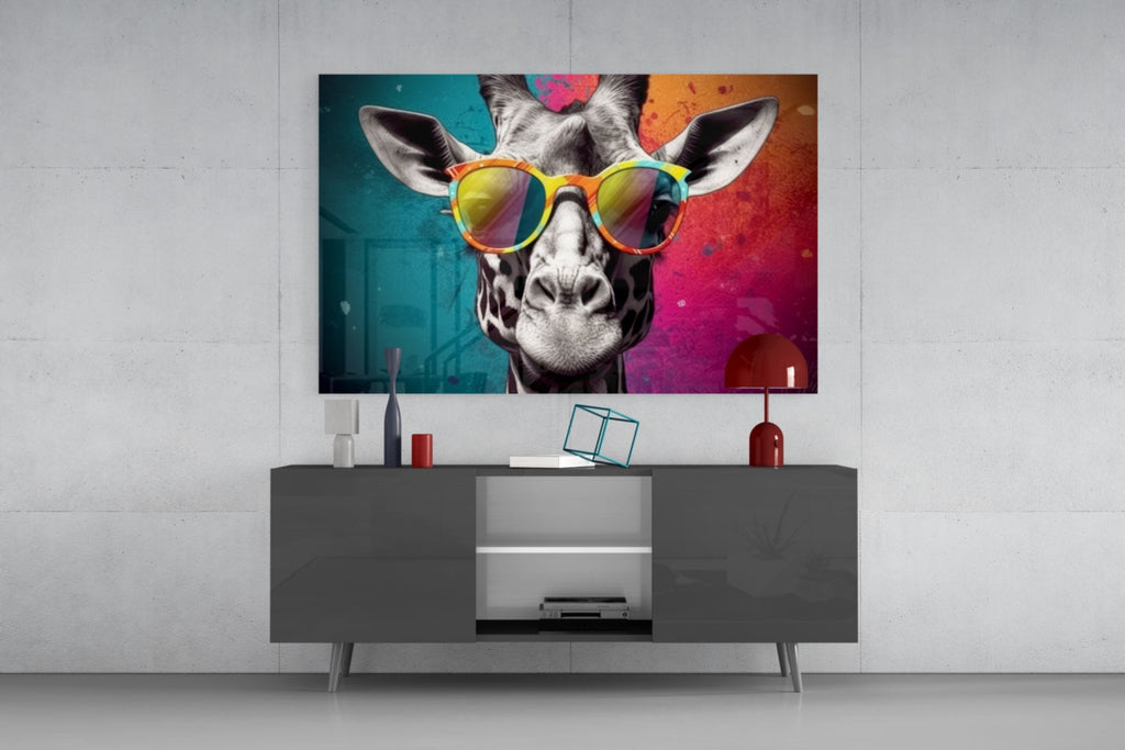 Color Block Giraffe Mirror Shades Glass Wall Art