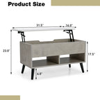 31.5 Inch Lift-Top Coffee Table with Hidden Storage and 2 Open Shelves