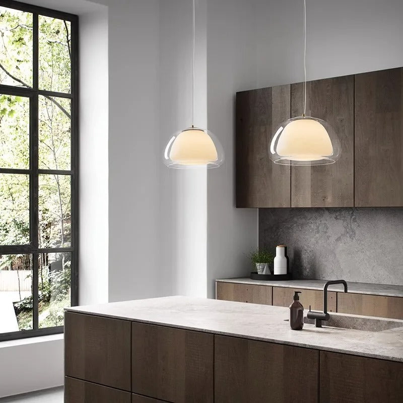 Hand-Blown Glass Globe Pendant Light with Dome Shade | Modern Dining Lamp