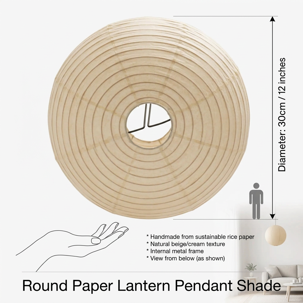 White Rice Paper Lantern Pendant Light with Even Ambient Glow | Japandi Ceiling Lamp