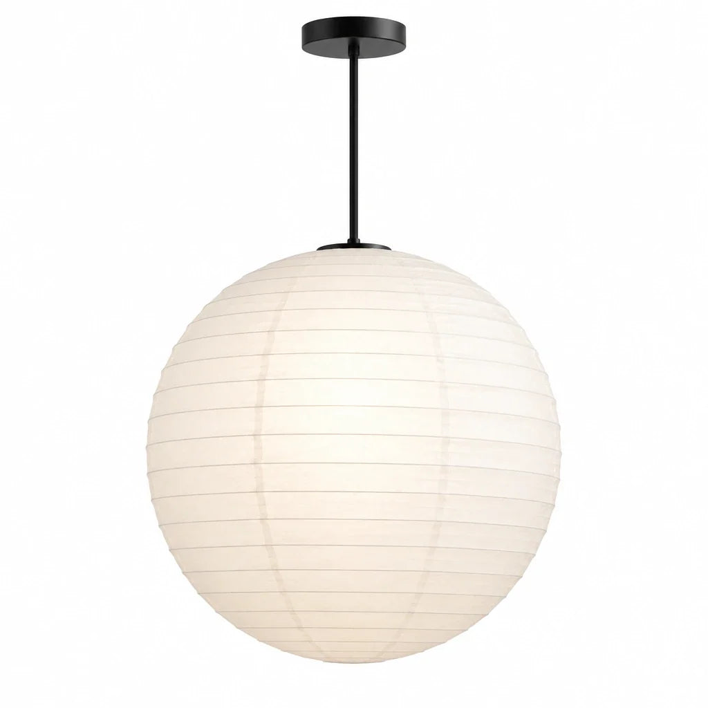 White Rice Paper Lantern Pendant Light with Even Ambient Glow | Japandi Ceiling Lamp
