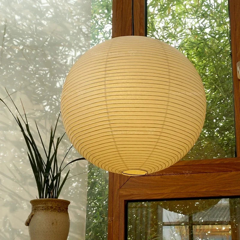 White Rice Paper Lantern Pendant Light with Even Ambient Glow | Japandi Ceiling Lamp