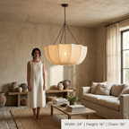 Hand-Draped Linen Pendant Light | Wabi-Sabi Chandelier for Dining Rooms