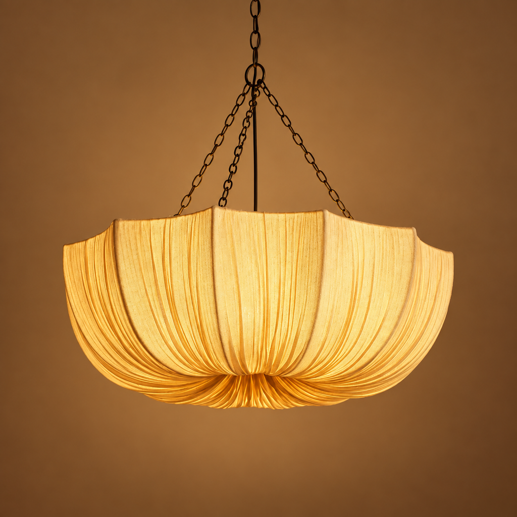 Hand-Draped Linen Pendant Light | Wabi-Sabi Chandelier for Dining Rooms