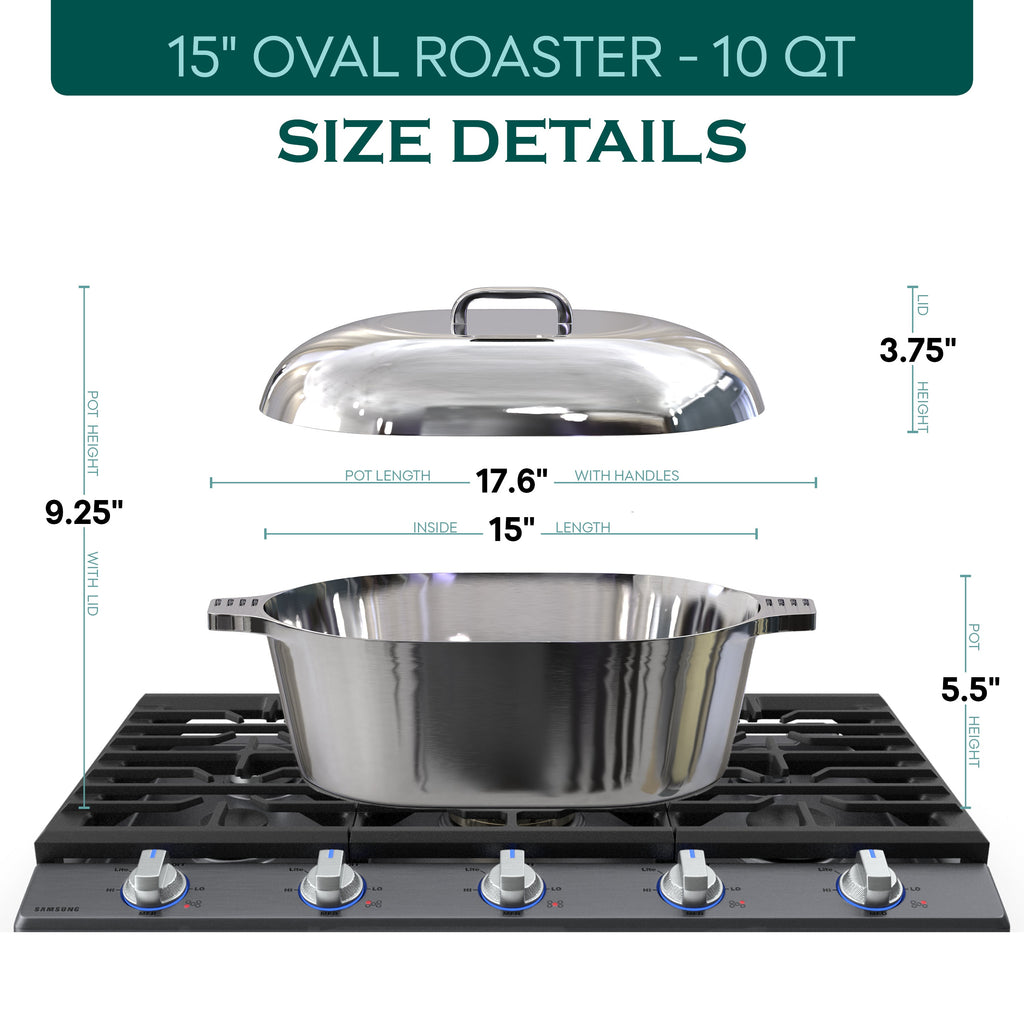 Oval Dutch Oven with Lid - 10 Quart (15 Inch)