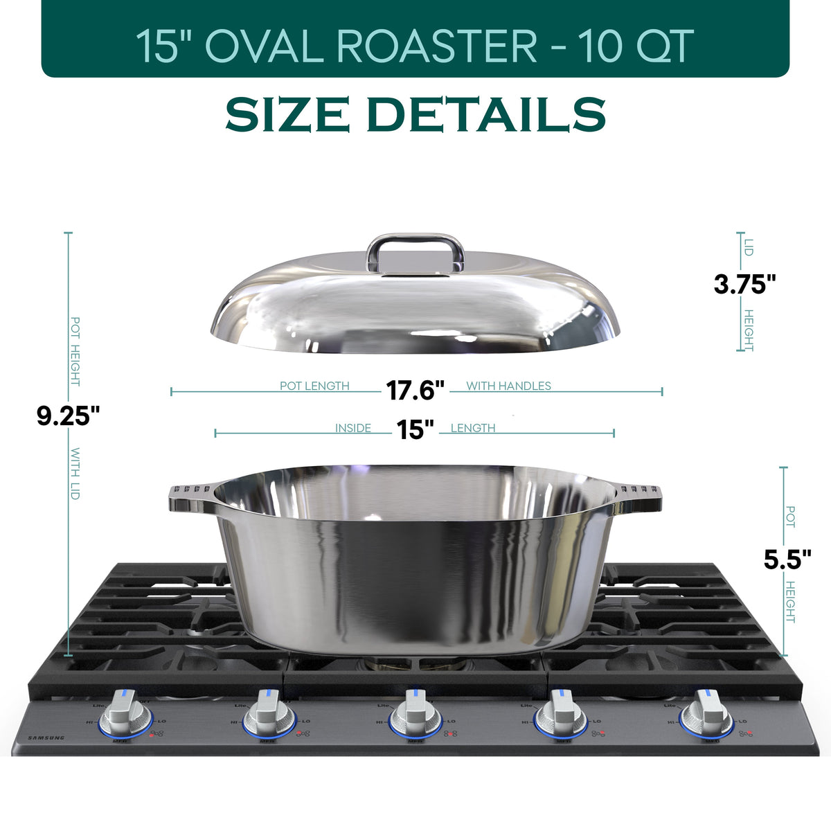 Oval Dutch Oven with Lid - 10 Quart (15 Inch)