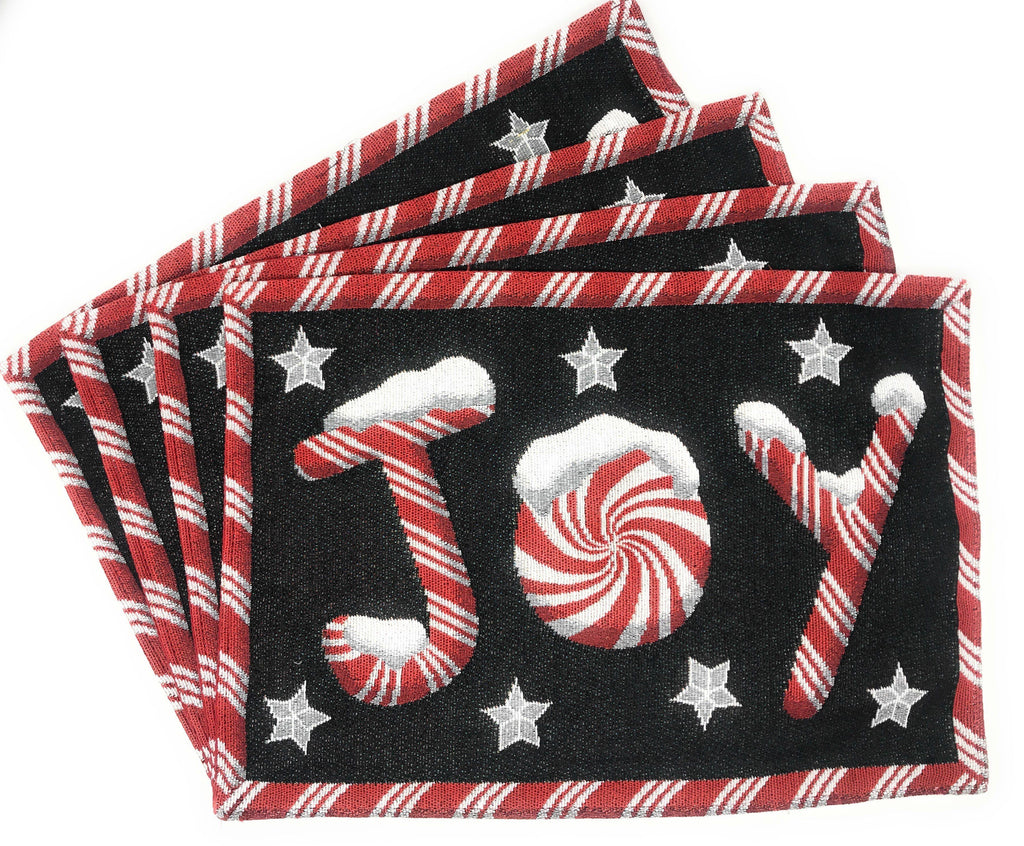 DaDa Bedding Set of 8 Pieces Peppermint Joy Holiday Table Tapestry - 4 Placemats, 2 Table Runners, 2 Throw Pillow Covers (12904)