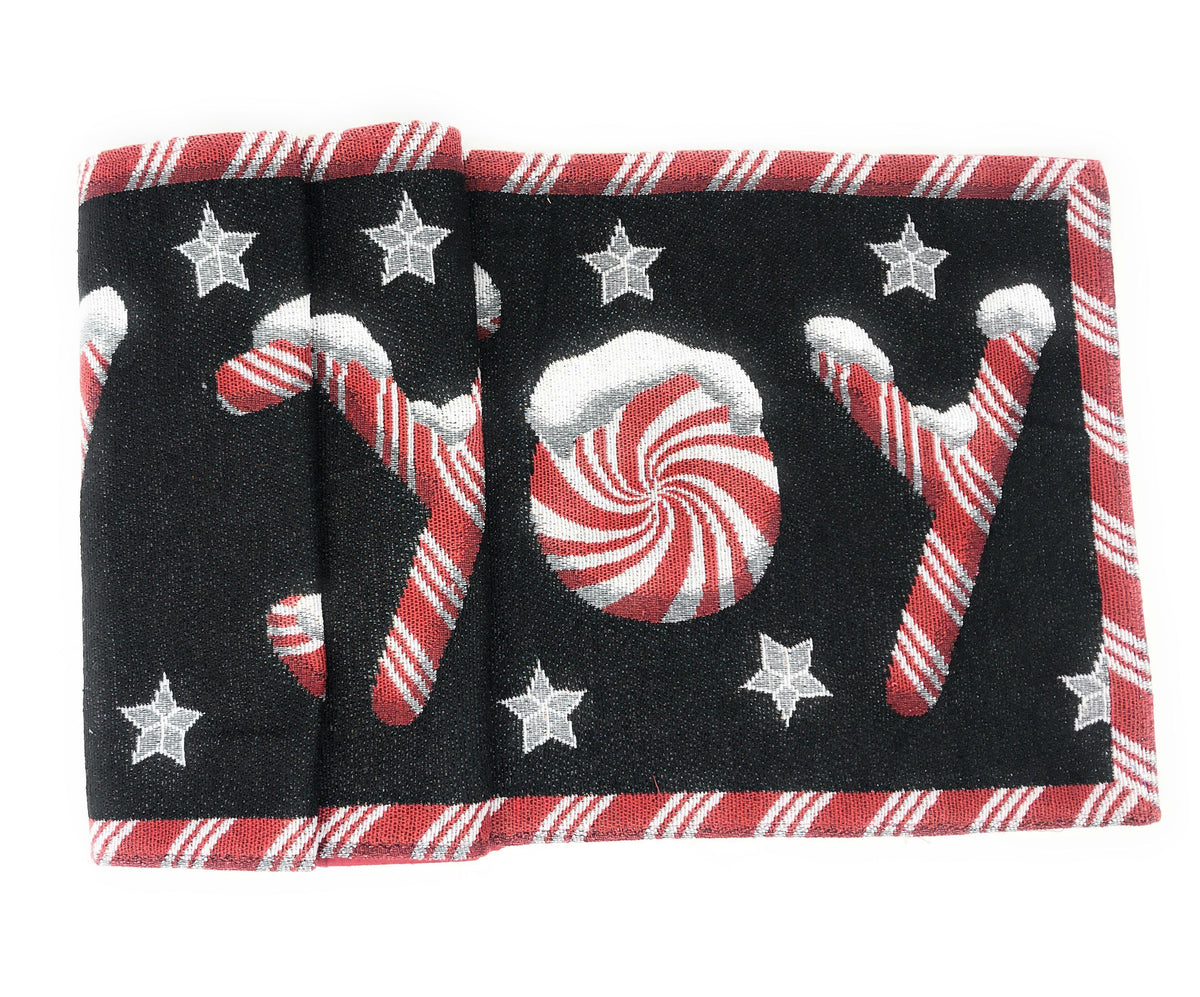 DaDa Bedding Peppermint Joy Red Black Holiday Tapestry Dining Table Runner (12904)